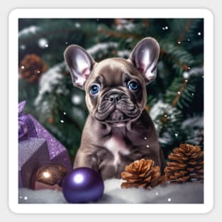Frenchie puppy enjoys Christmas Sticker